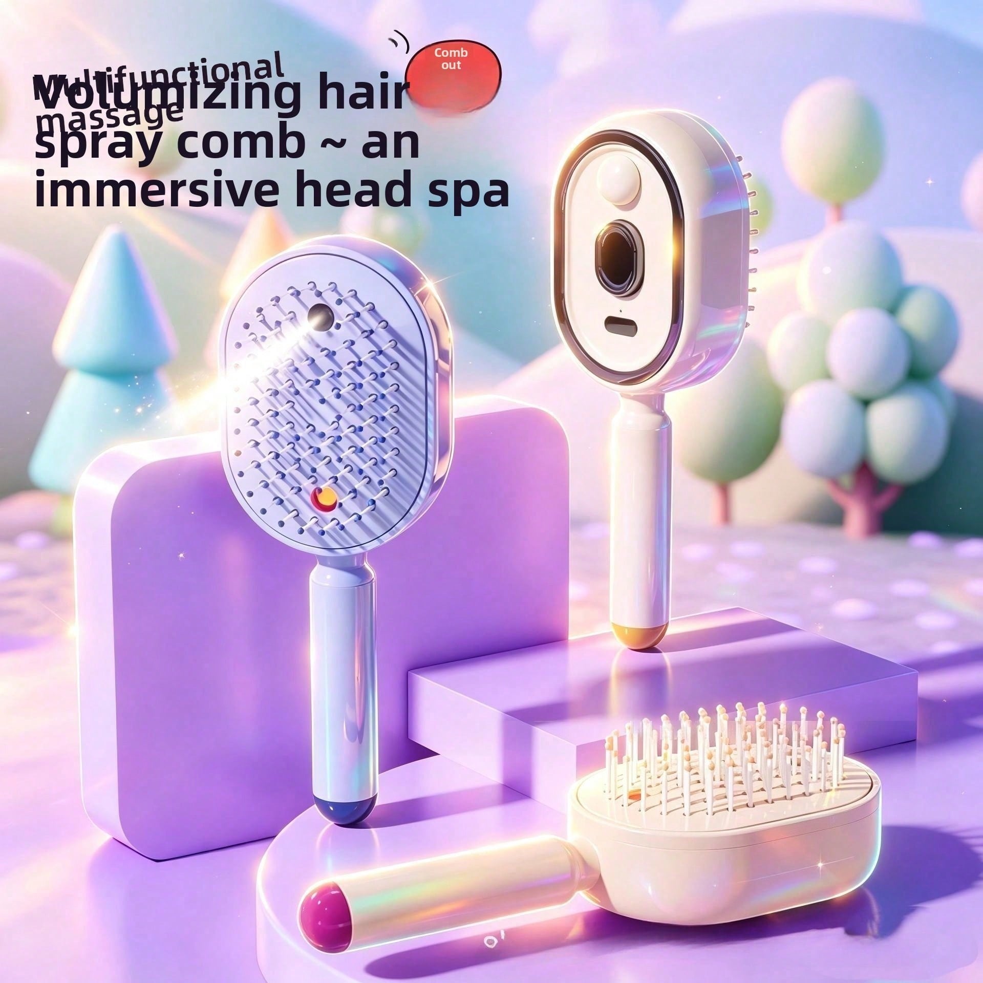 Hair Care Essential Oil Atomizing - Elektryczny grzebień do masażu z poduszką